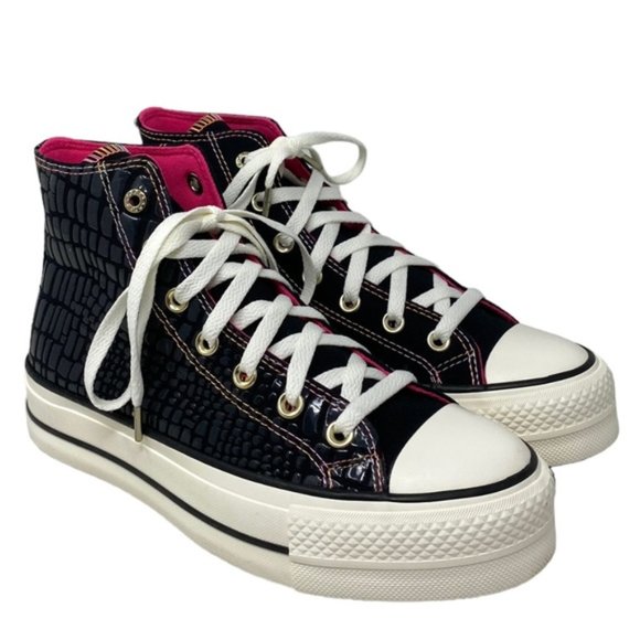 Converse Lift Platform Leather Canvas High Casual Women Shoes Black Pink A06864C - Picture 2 of 9